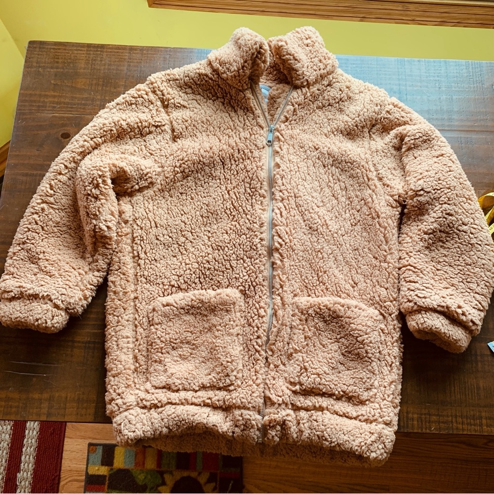 Earthbound Trading TEDDY BEAR JACKET fleece sherpa zip beige coat
